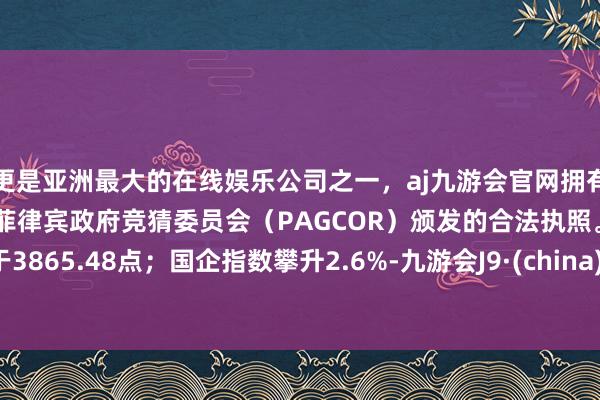 更是亚洲最大的在线娱乐公司之一，aj九游会官网拥有欧洲马耳他（MGA）和菲律宾政府竞猜委员会（PAGCOR）颁发的合法执照。收于3865.48点；国企指数攀升2.6%-九游会J9·(china)官方网站-真人游戏第一品牌