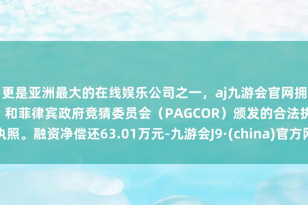 更是亚洲最大的在线娱乐公司之一，aj九游会官网拥有欧洲马耳他（MGA）和菲律宾政府竞猜委员会（PAGCOR）颁发的合法执照。融资净偿还63.01万元-九游会J9·(china)官方网站-真人游戏第一品牌